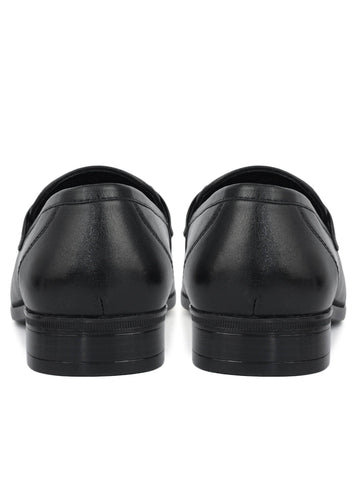 Black Mat Textured Loafers With Buckle