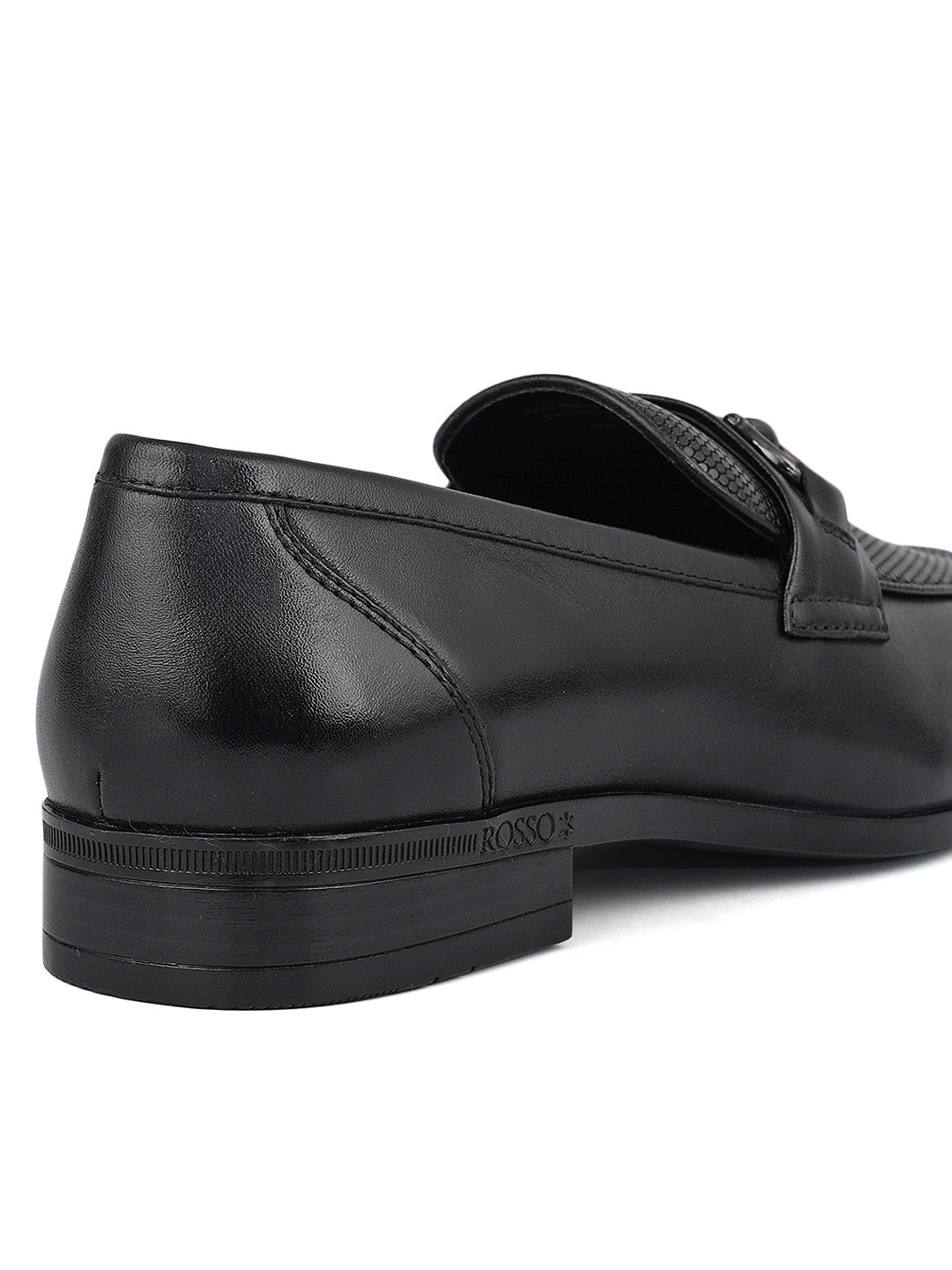 Black Mat Textured Loafers With Buckle
