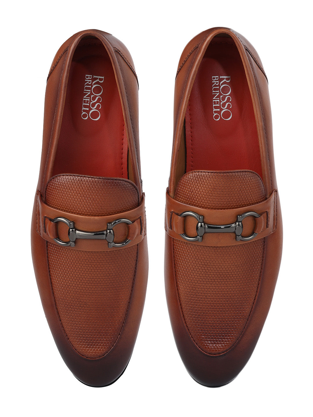 Tan Mat Textured Loafers With Buckle