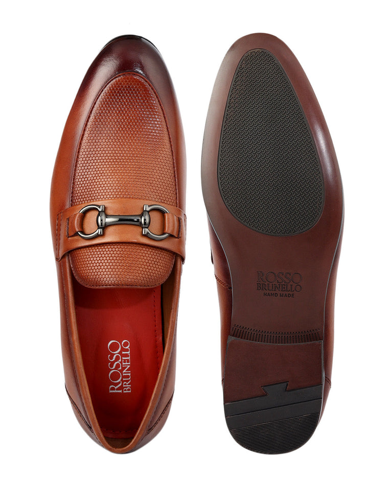 Tan Mat Textured Loafers With Buckle