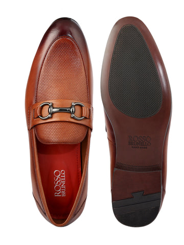 Tan Mat Textured Loafers With Buckle