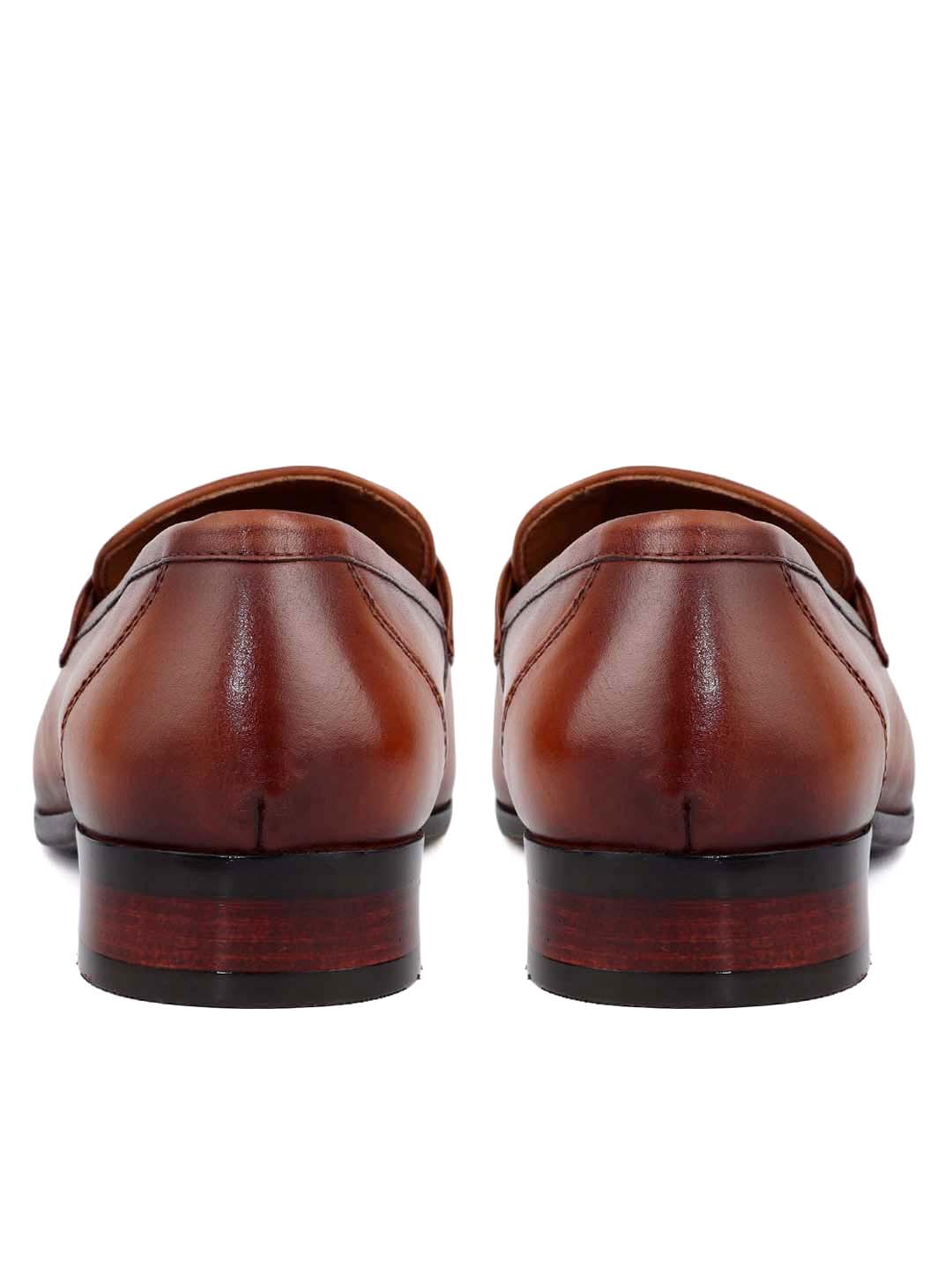 Tan Mat Textured Loafers With Buckle