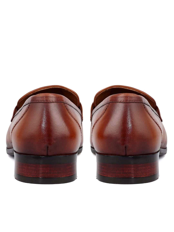 Tan Mat Textured Loafers With Buckle