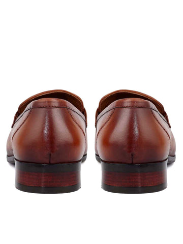 Tan Mat Textured Loafers With Buckle