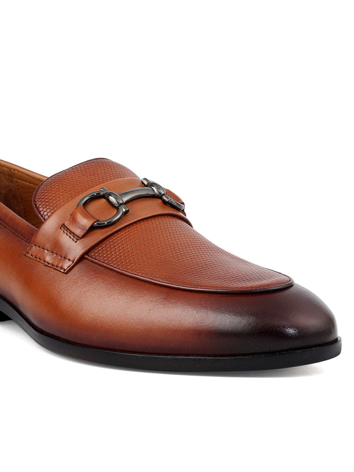 Tan Mat Textured Loafers With Buckle