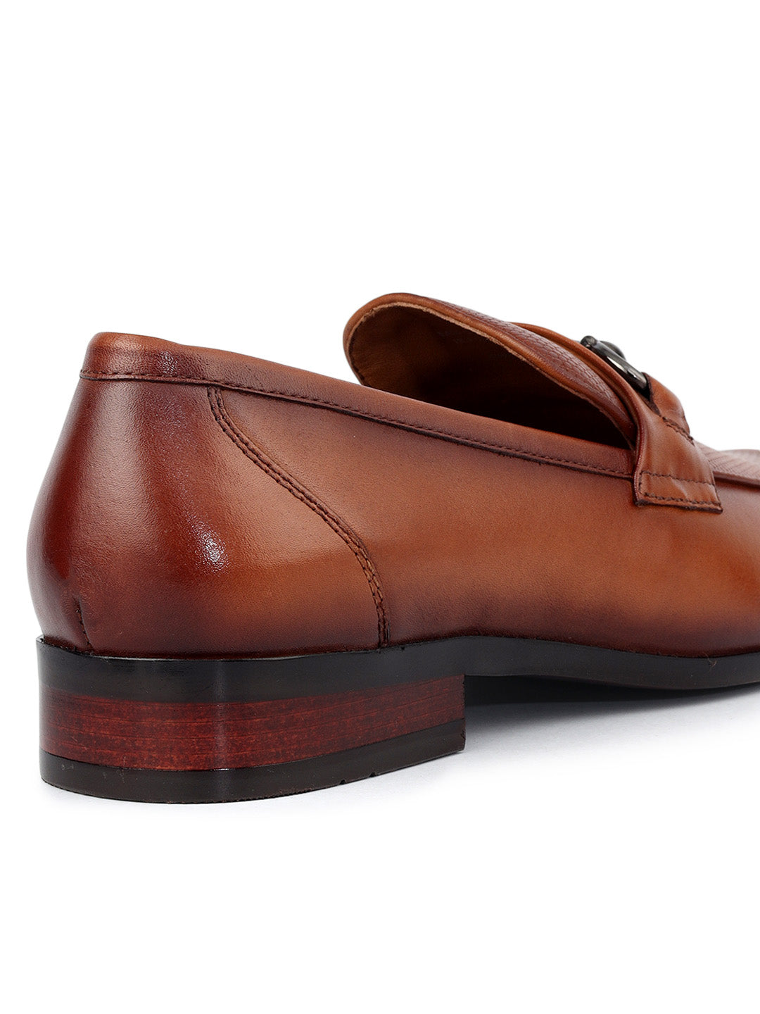 Tan Mat Textured Loafers With Buckle