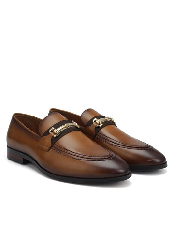 Tan Loafers With Metal Clip