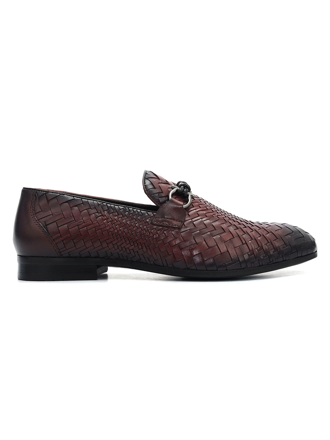 Burgundy Mat Textured Loafers
