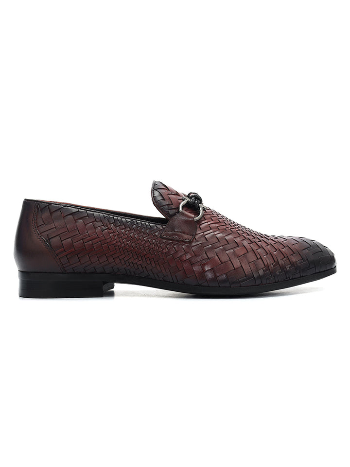 Burgundy Mat Textured Loafers