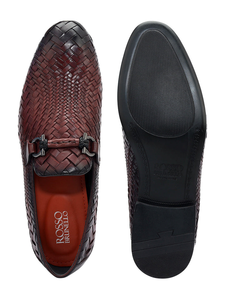 Burgundy Mat Textured Loafers