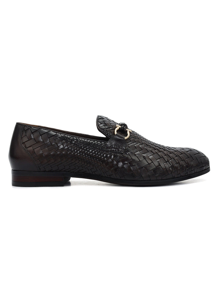 Brown Mat Textured Loafers