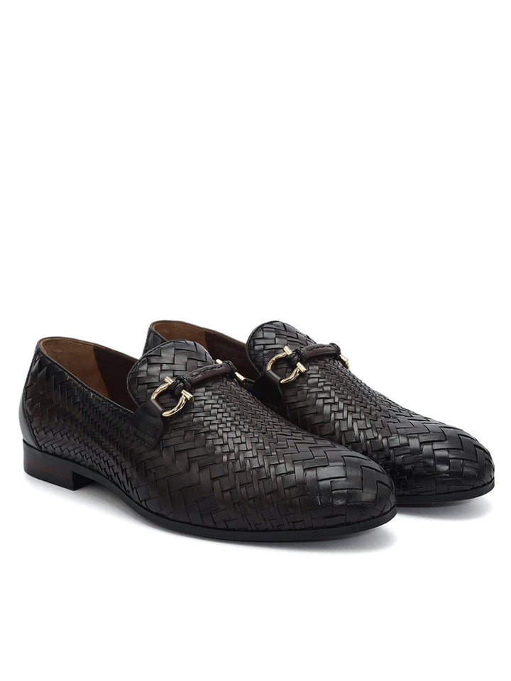 Brown Mat Textured Loafers