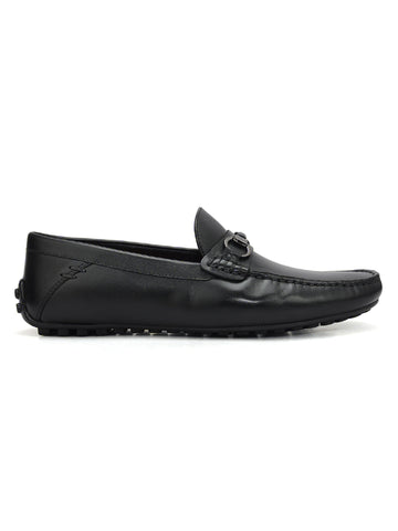 Black Leather Moccasins With Buckle