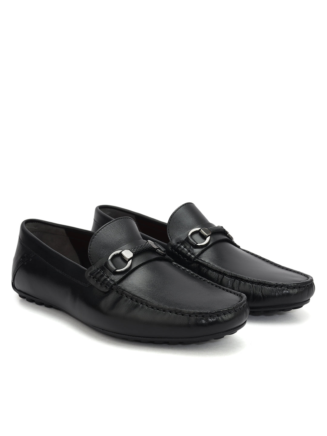 Black Leather Moccasins With Buckle
