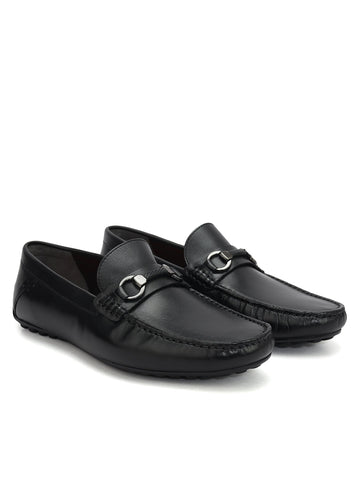 Black Leather Moccasins With Buckle