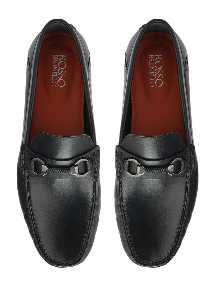 Black Leather Moccasins With Buckle