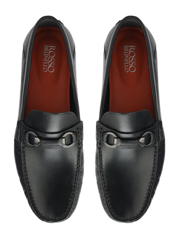Black Leather Moccasins With Buckle