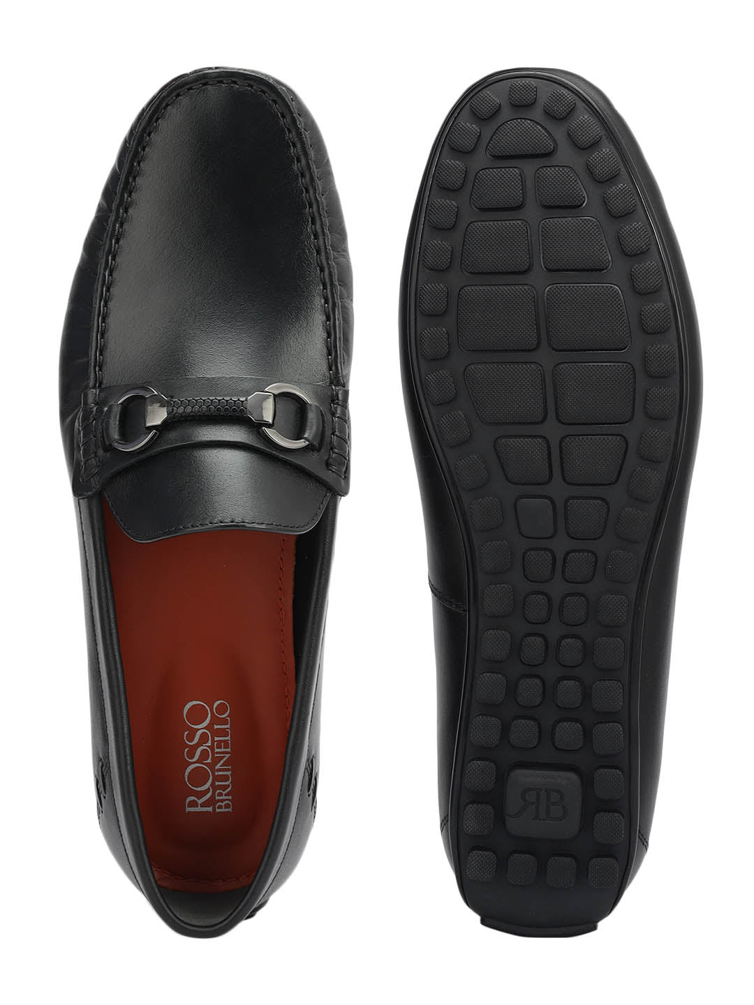 Black Leather Moccasins With Buckle