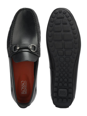 Black Leather Moccasins With Buckle