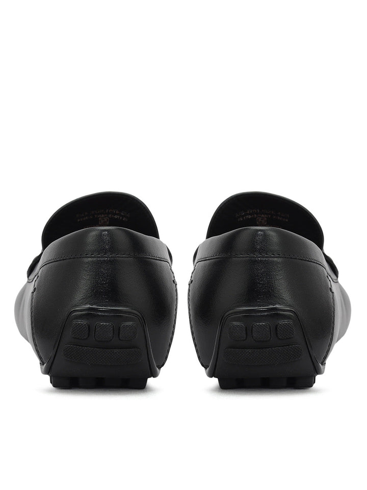 Black Leather Moccasins With Buckle