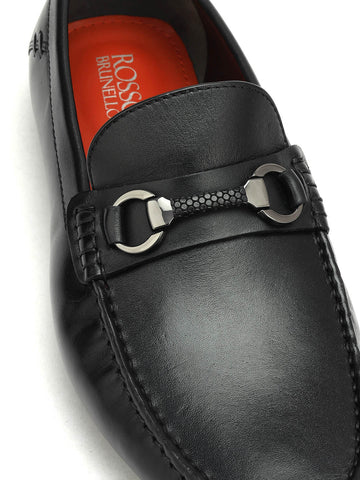 Black Leather Moccasins With Buckle