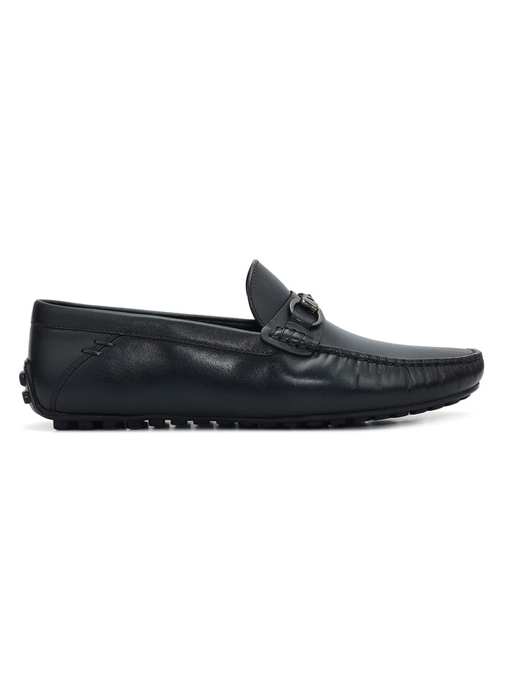 Blue Leather Moccasins With Buckle