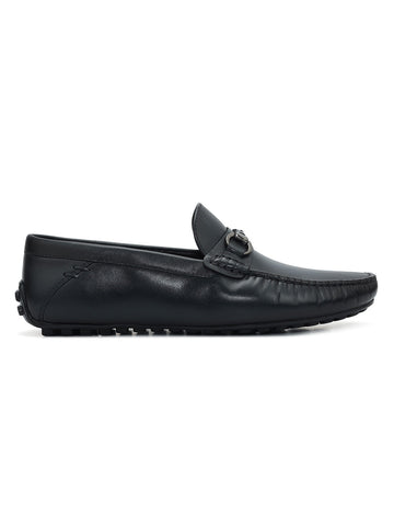 Blue Leather Moccasins With Buckle