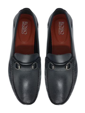 Blue Leather Moccasins With Buckle