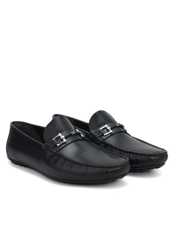 Blue Buckle Bar Moccasins