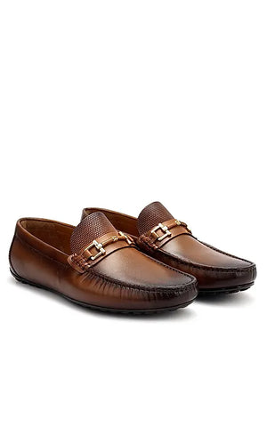 Tan Buckle Bar Moccasins