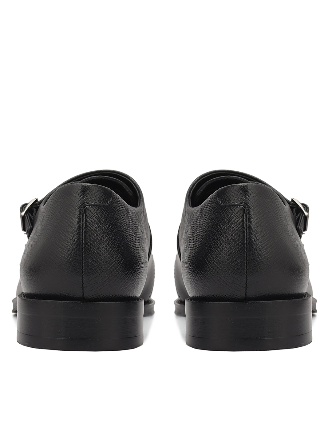 Black Textured Leather Double Monk Straps