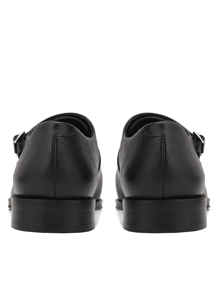 Black Textured Leather Double Monk Straps