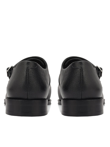 Black Textured Leather Double Monk Straps