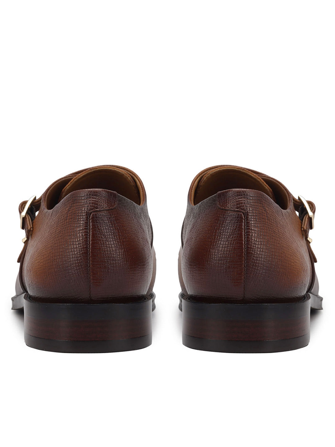 Tan Textured Leather Double Monk Straps