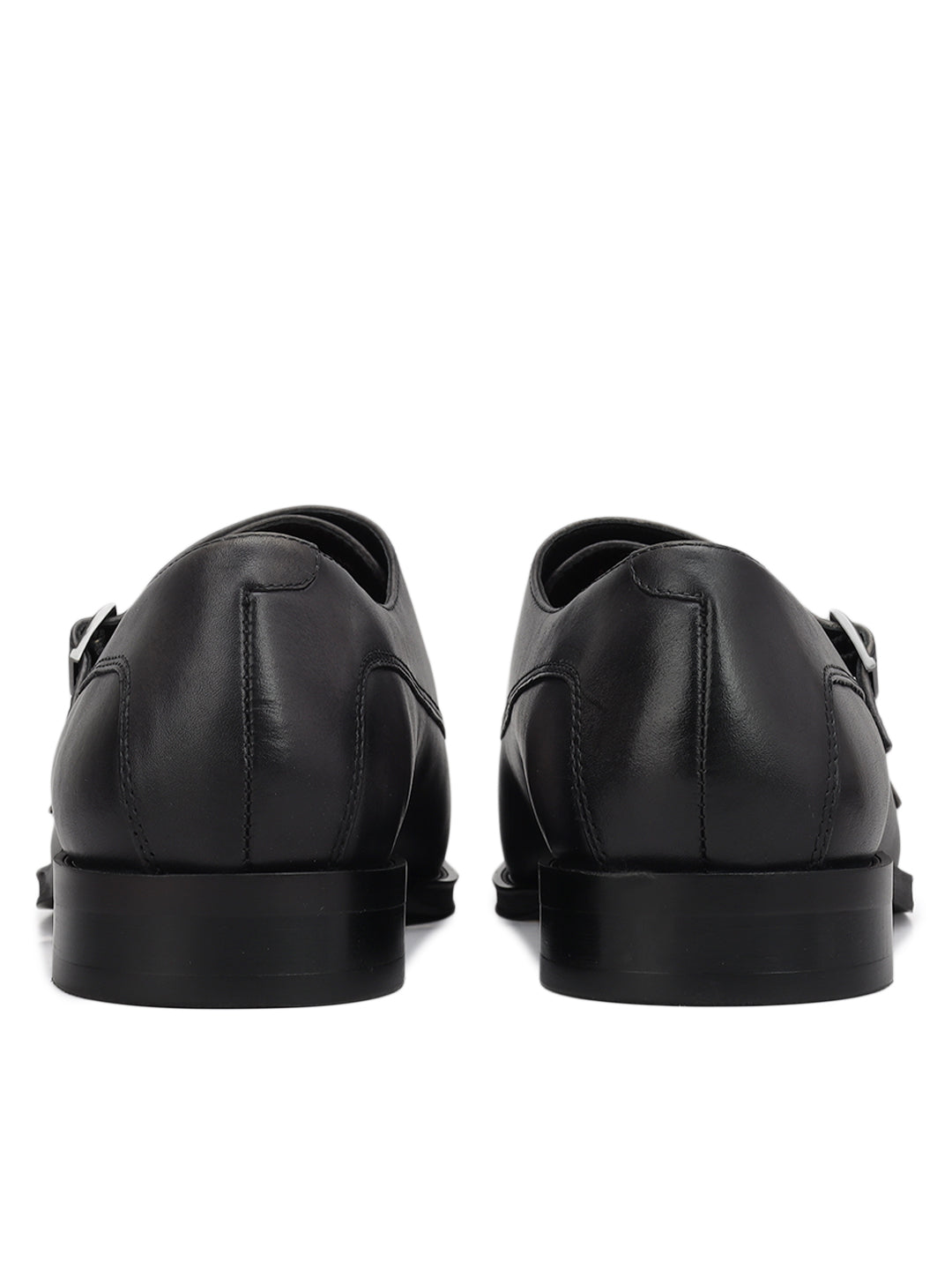 Grey Plain Leather Double Monk Straps