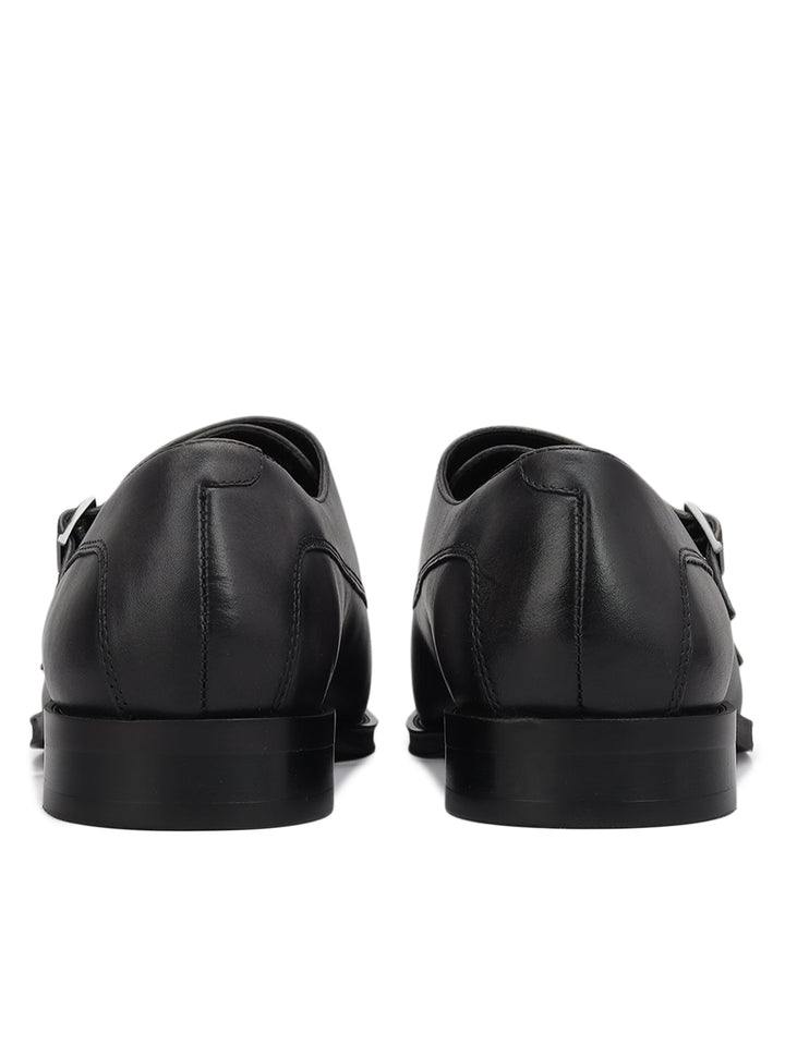 Grey Plain Leather Double Monk Straps