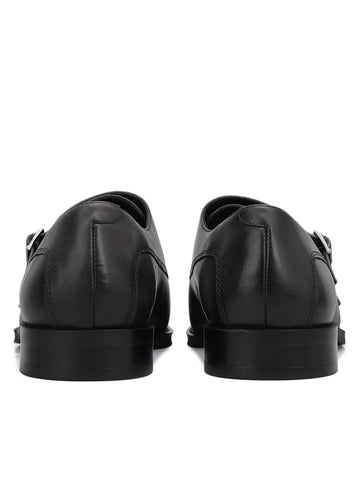 Grey Plain Leather Double Monk Straps