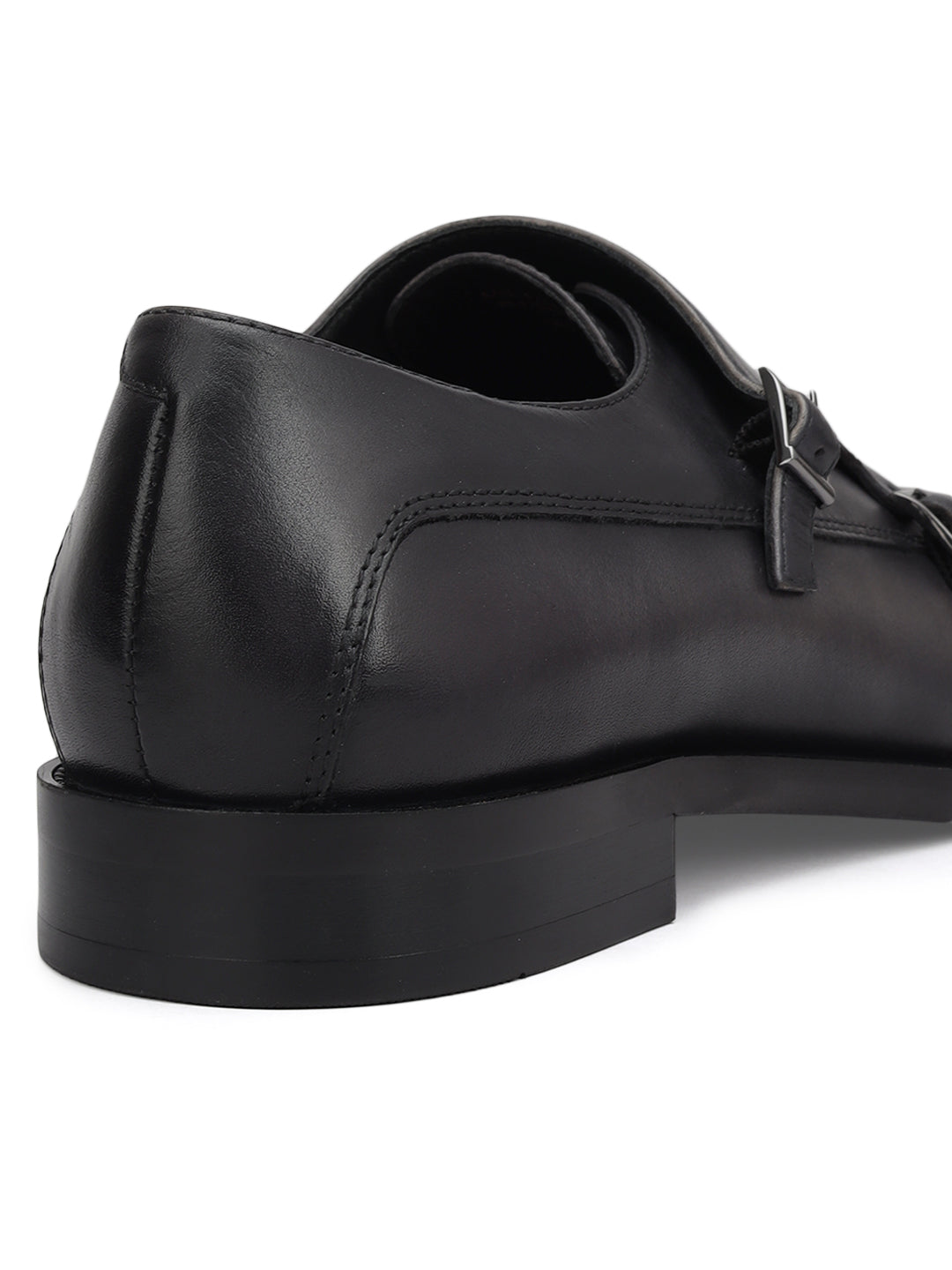 Grey Plain Leather Double Monk Straps