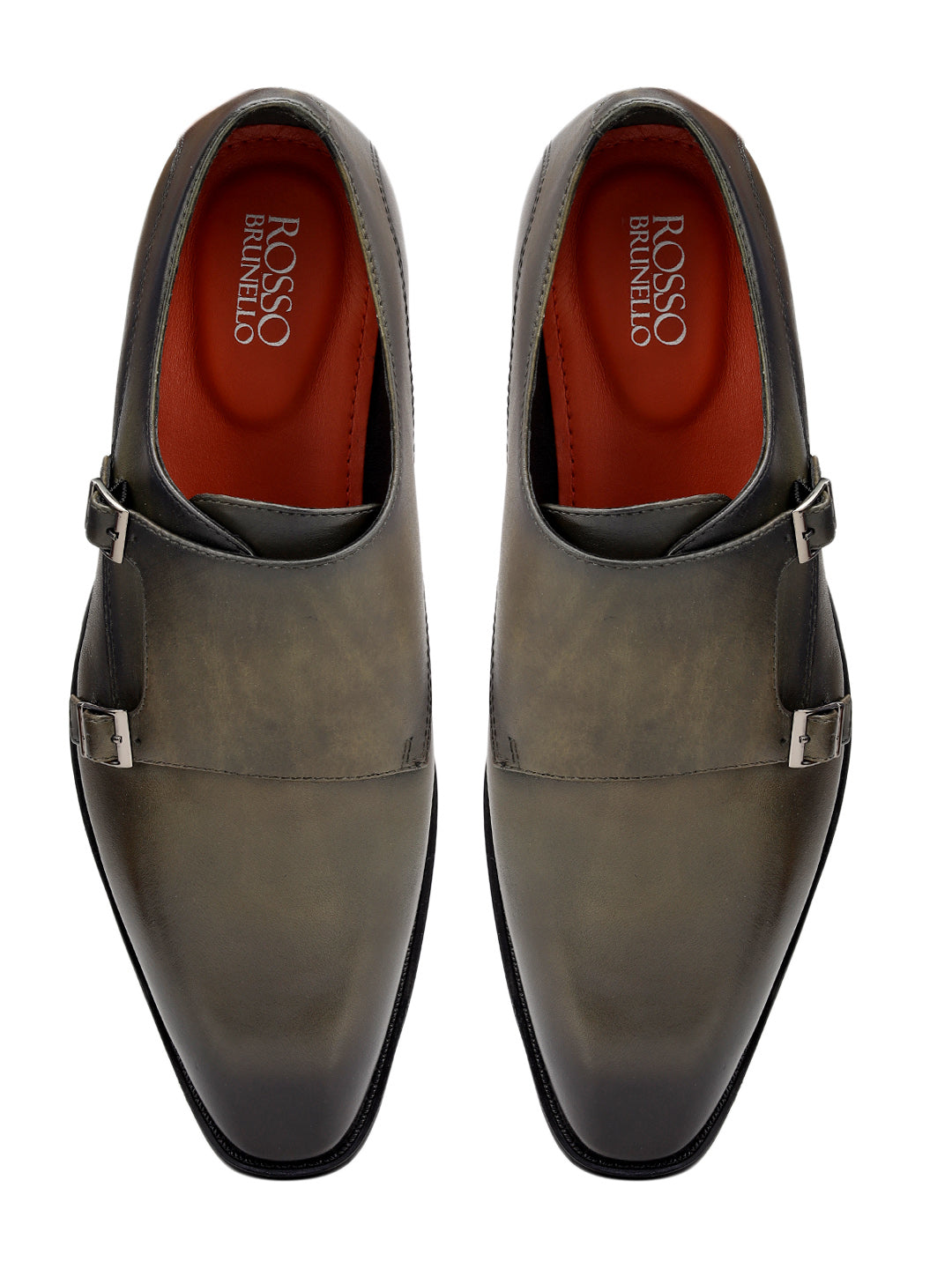 Green Plain Leather Double Monk Straps