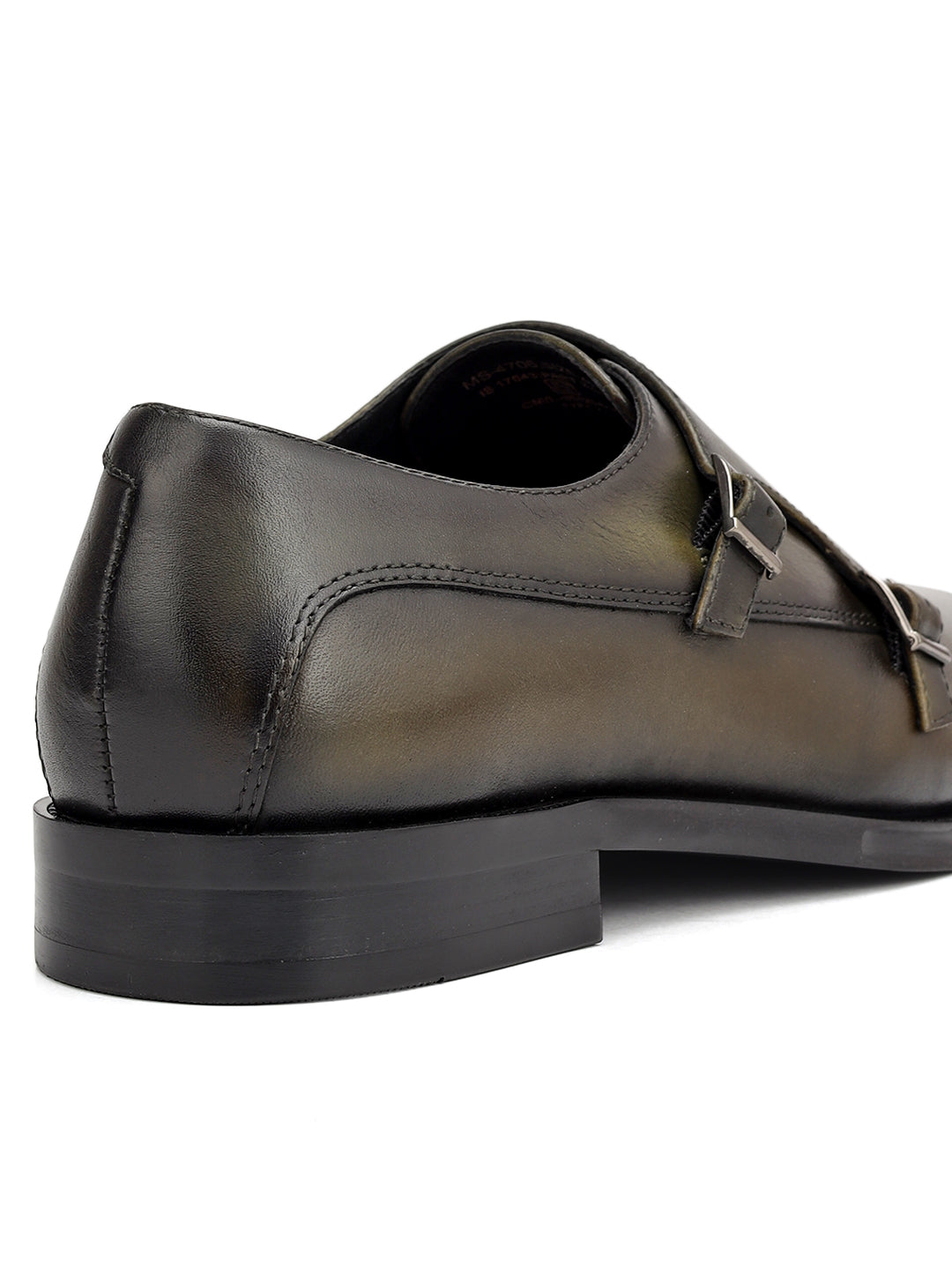 Green Plain Leather Double Monk Straps