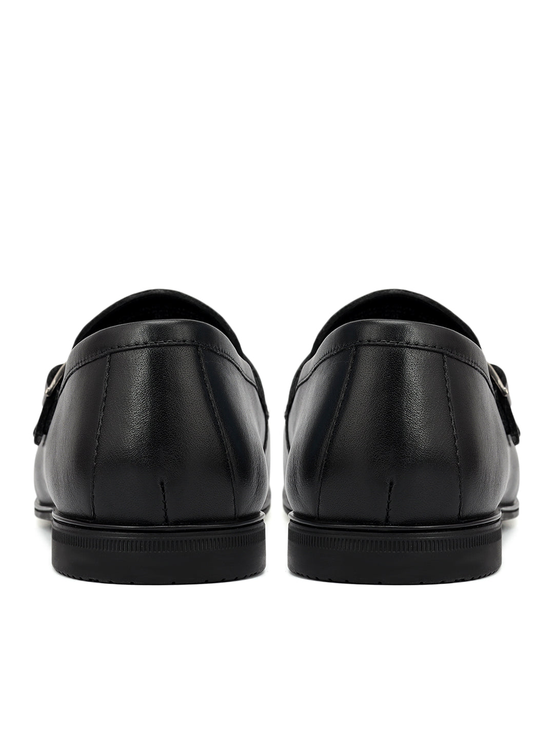 Black Plain Leather Double Monk Straps