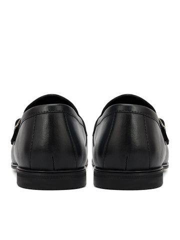 Black Plain Leather Double Monk Straps