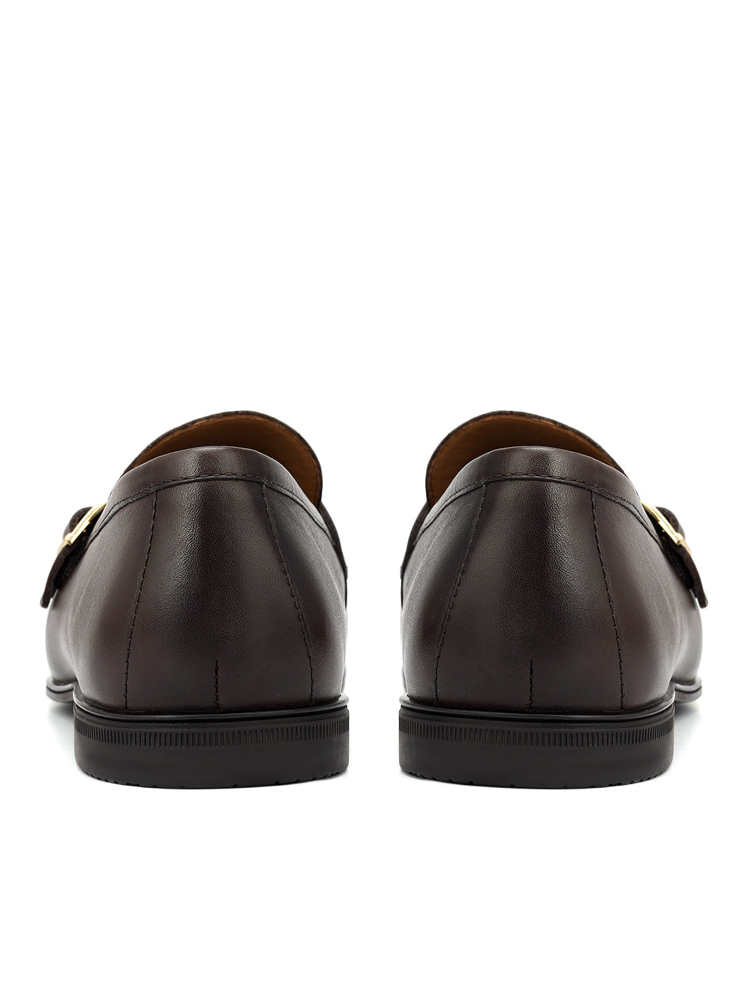 Brown Plain Leather Double Monk Straps