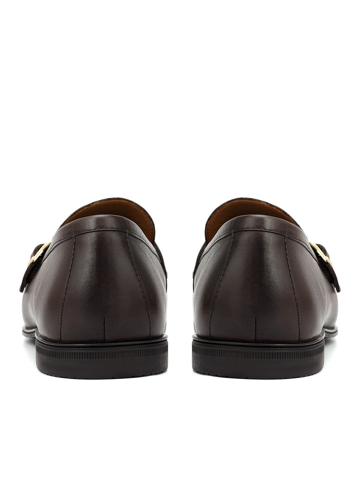 Brown Plain Leather Double Monk Straps
