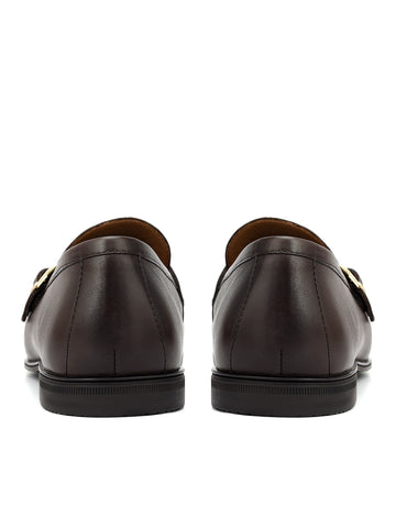 Brown Plain Leather Double Monk Straps