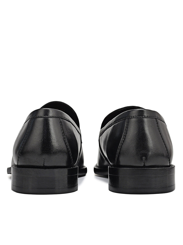 Black Croco Textured Loafers With Tassels