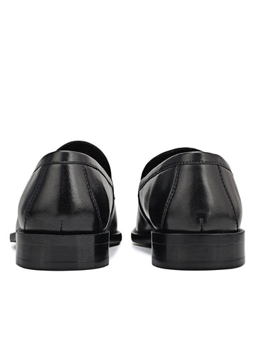 Black Croco Textured Loafers With Tassels