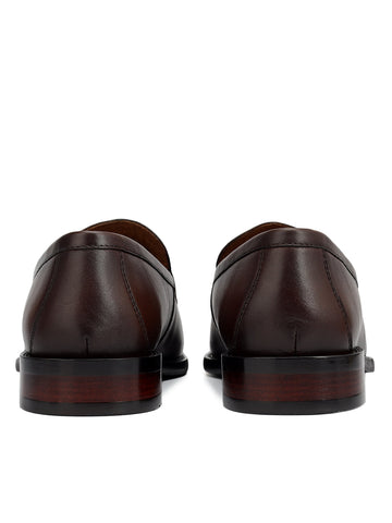 Brown Croco Textured Loafers With Tassels