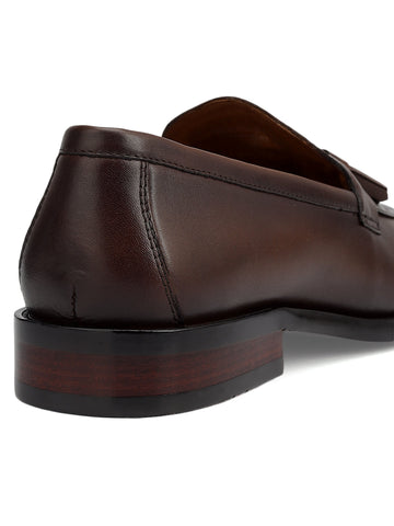 Brown Croco Textured Loafers With Tassels