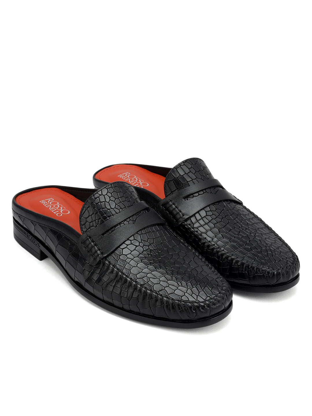 Black Croco Textured Mules